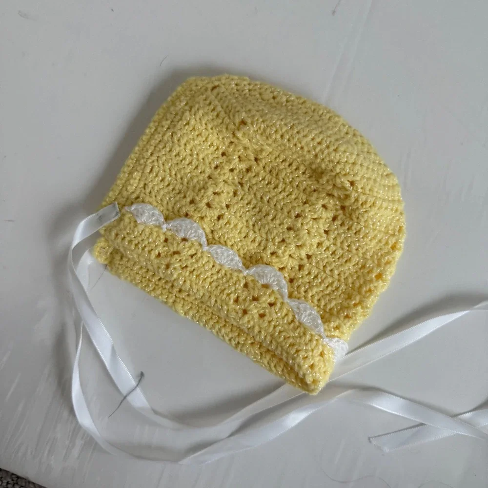 Vintage Handmade Yellow Baby Bonnet